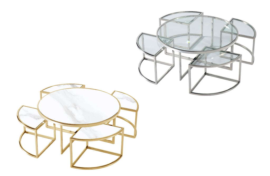 Lotus Round Set of 5 Piece Coffee Table and Side Tables