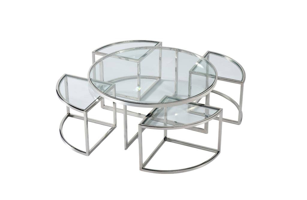 Lotus Round Set of 5 Piece Coffee Table and Side Tables