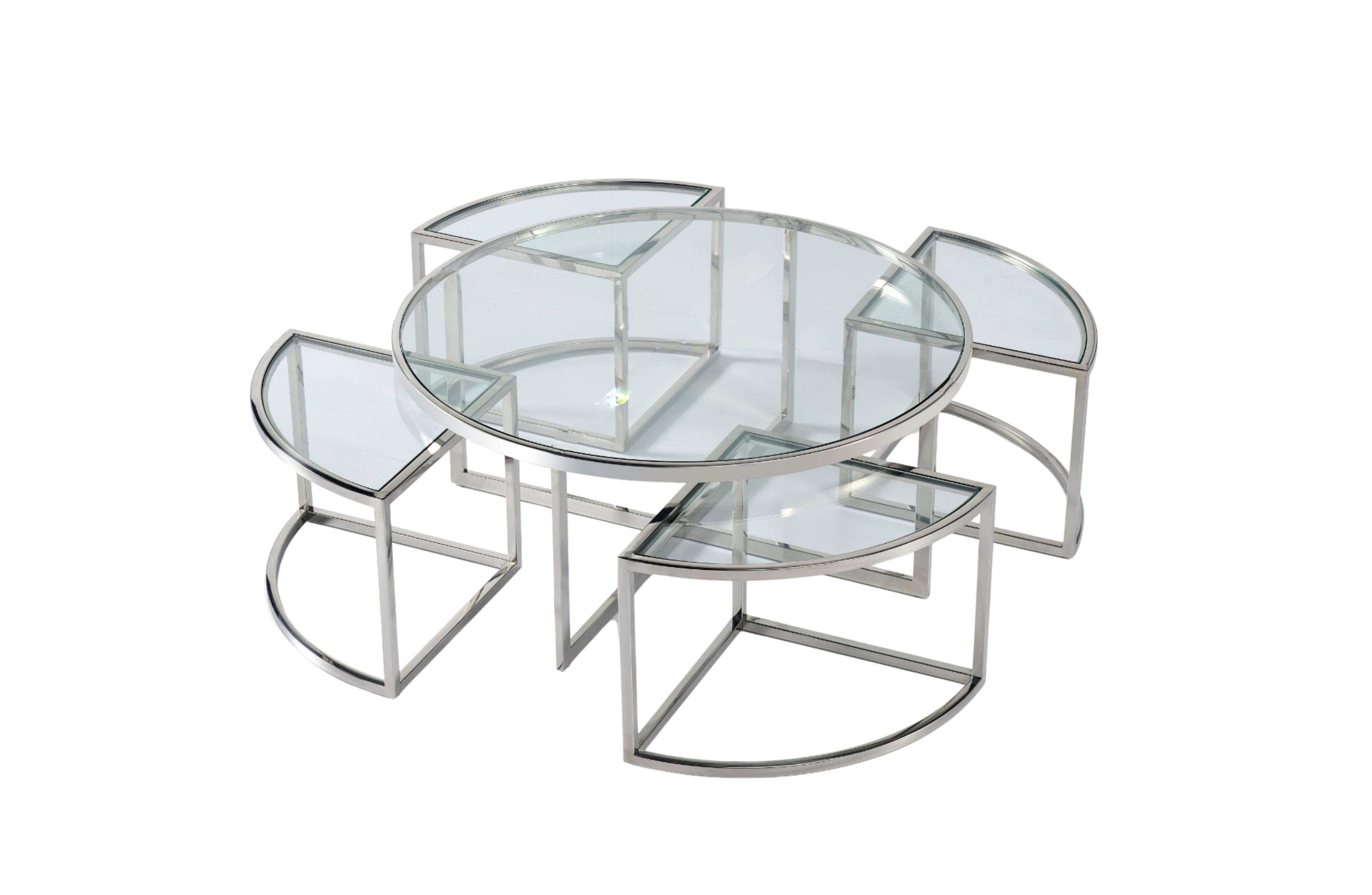 Lotus Round Set of 5 Piece Coffee Table and Side Tables