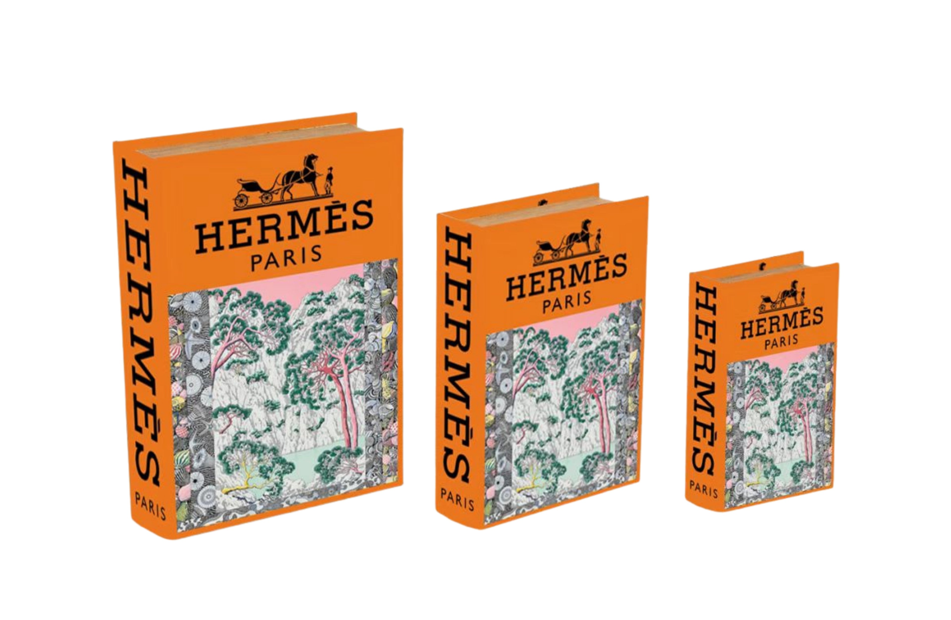 Herm Orange Designer Faux Décor Table Book Box -3 Size Available