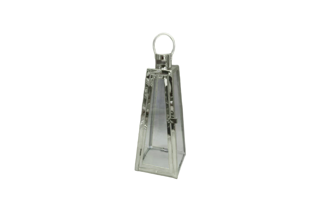 Decorative Pyramid Lanterns – Shiny Gold & Silver Candle Holders, Set of 3 (Large, Medium, Small)