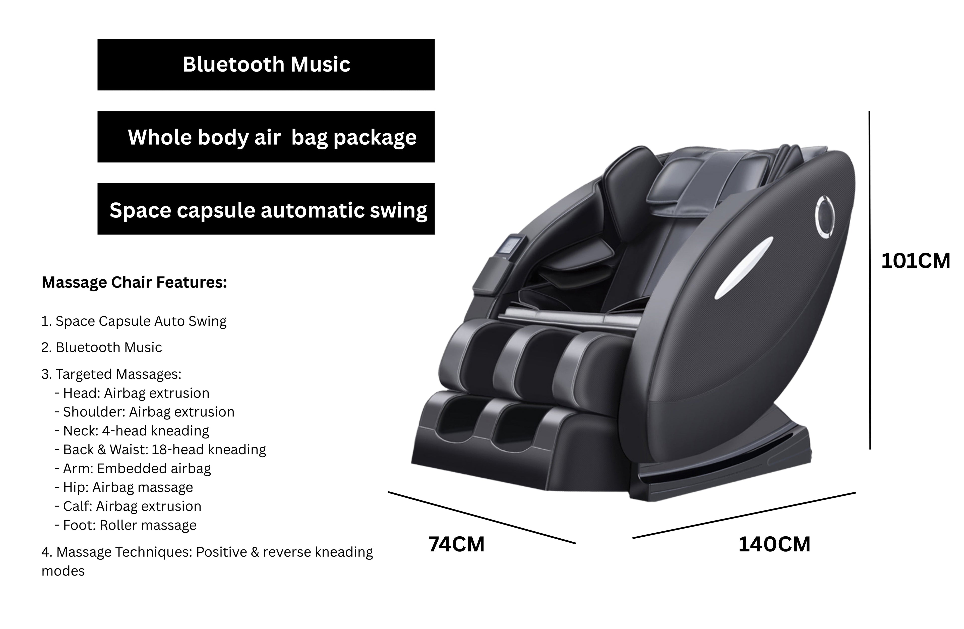 Comfort 3D Massage Recliner Full Body, With Bluetooth Speakers And Air Compression