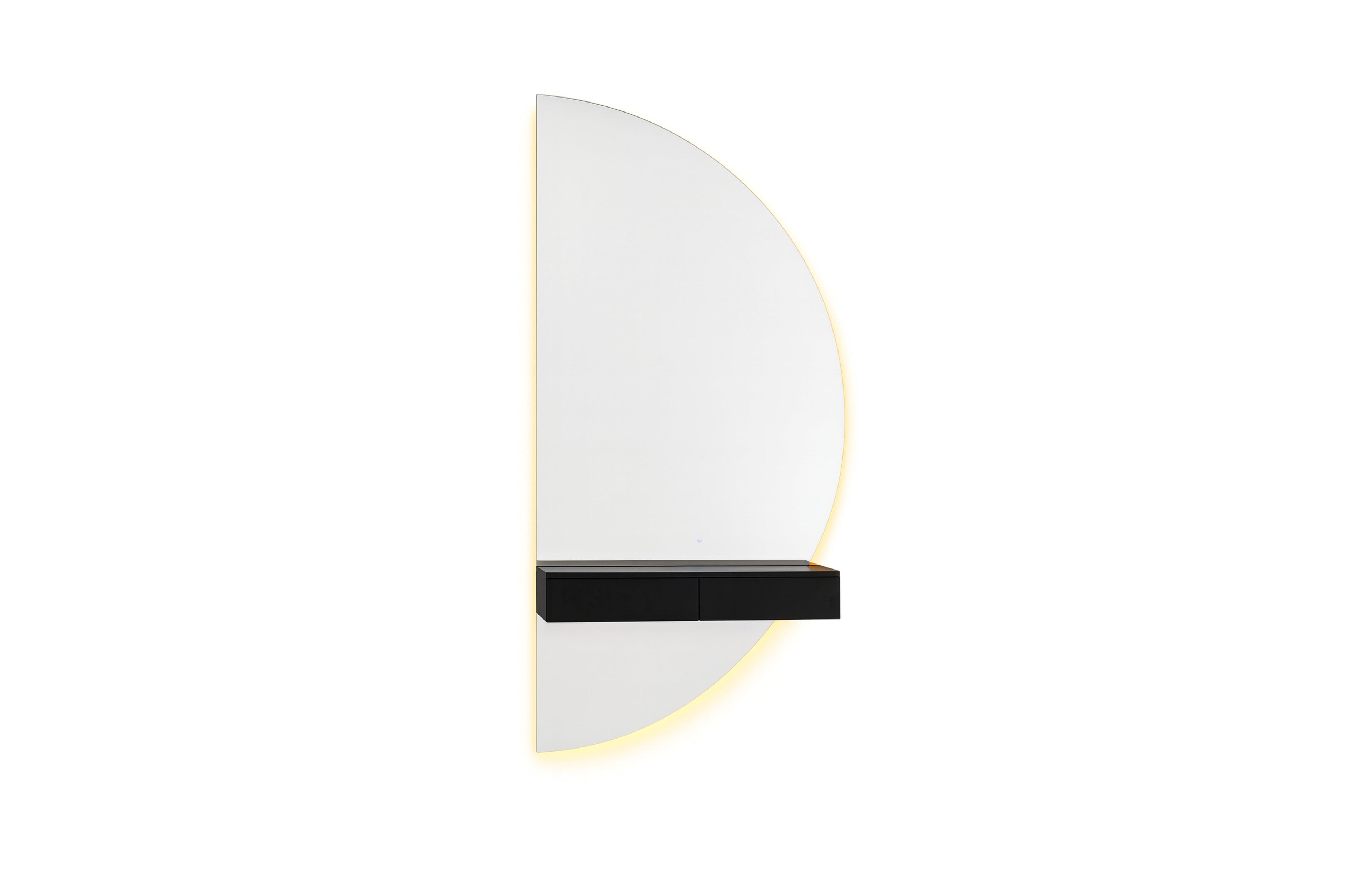 Half Moon LED Mirror with Shelf - Black