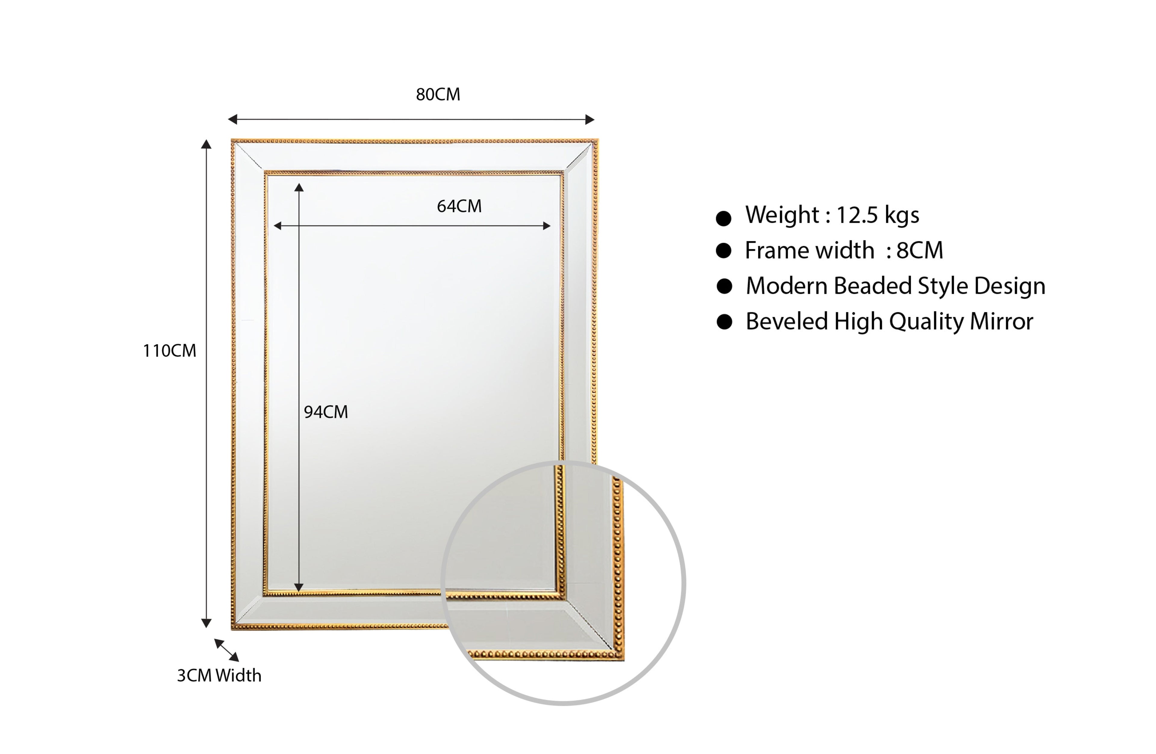 Beaded Framed Mirrors - 5 Sizes available