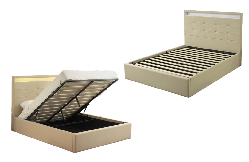 Clyde PU Leather Gas Lift Bed - Beige