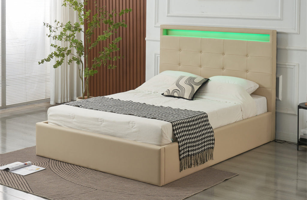 Clyde PU Leather Gas Lift Bed - Beige