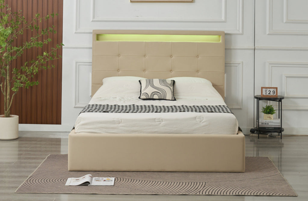 Clyde PU Leather Gas Lift Bed - Beige
