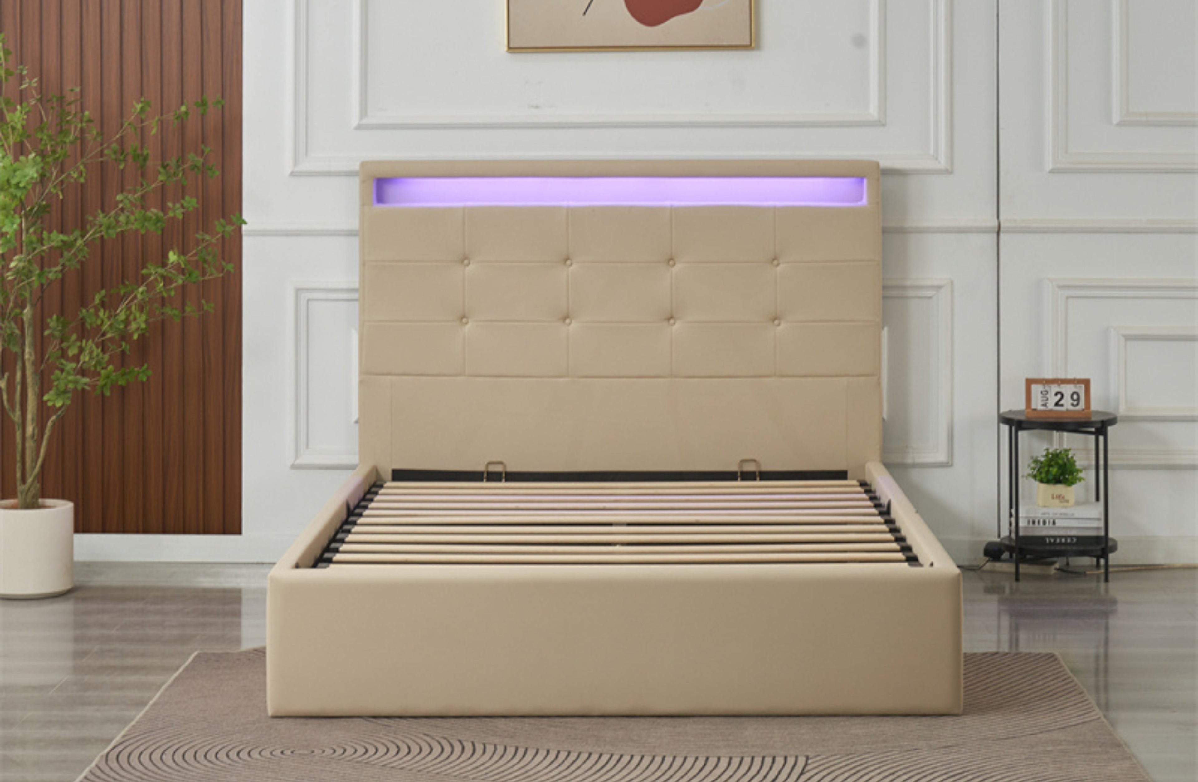 Clyde PU Leather Gas Lift Bed - Beige