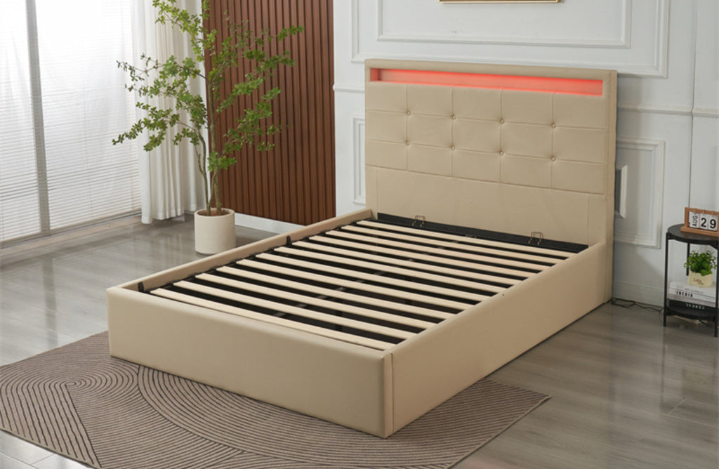 Clyde PU Leather Gas Lift Bed - Beige