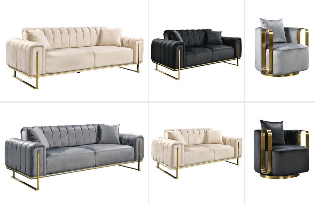 AVA Luxury Velvet Sofa Bed Lounge Set - 3 Colours Available