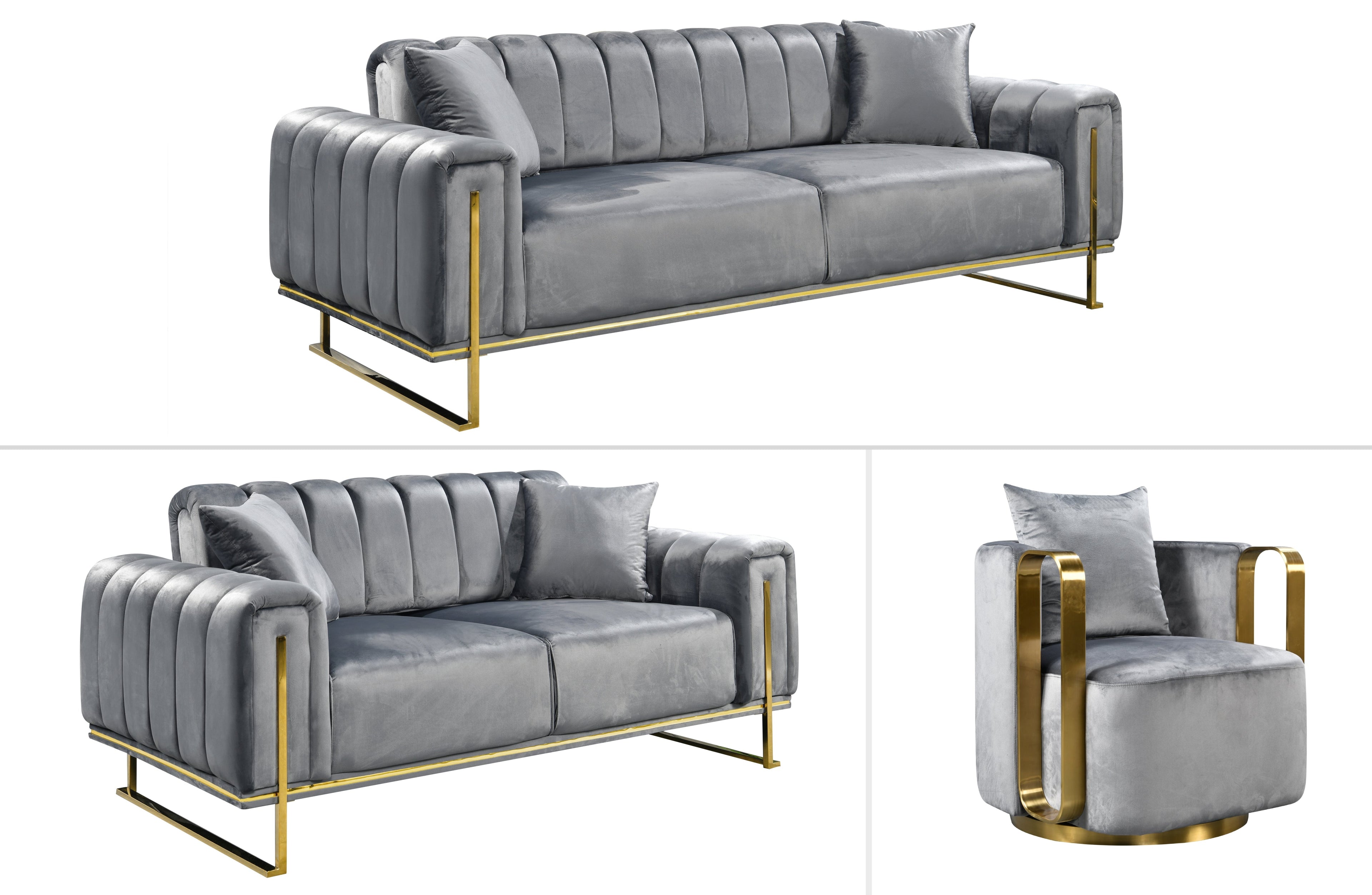AVA Luxury Velvet Sofa Bed Lounge Set - 3 Colours Available