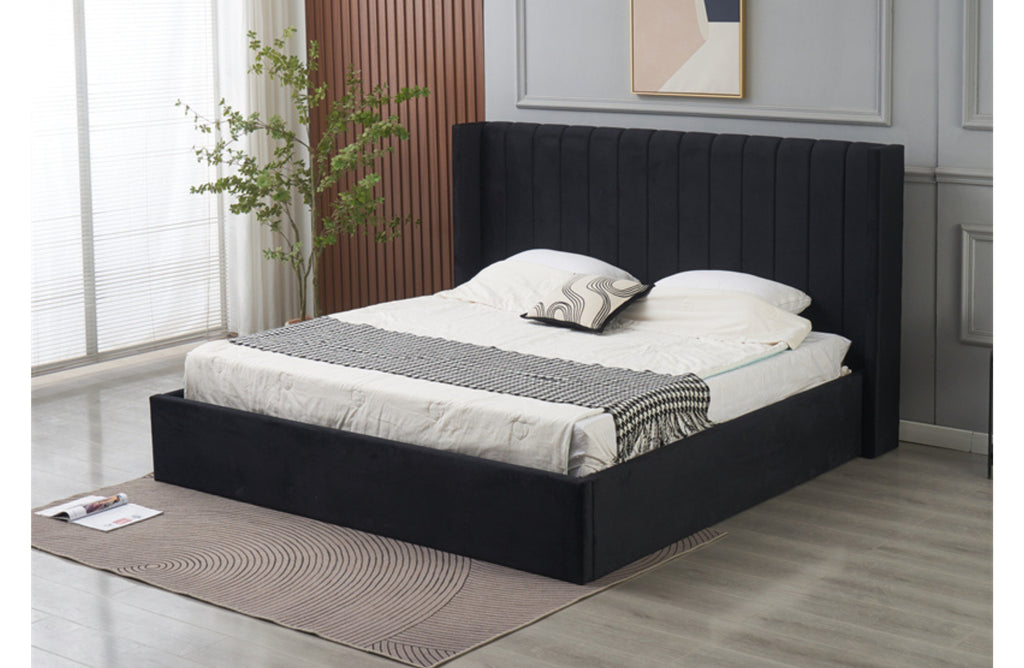 Hilton Velvet Gas Lift Bed - Black