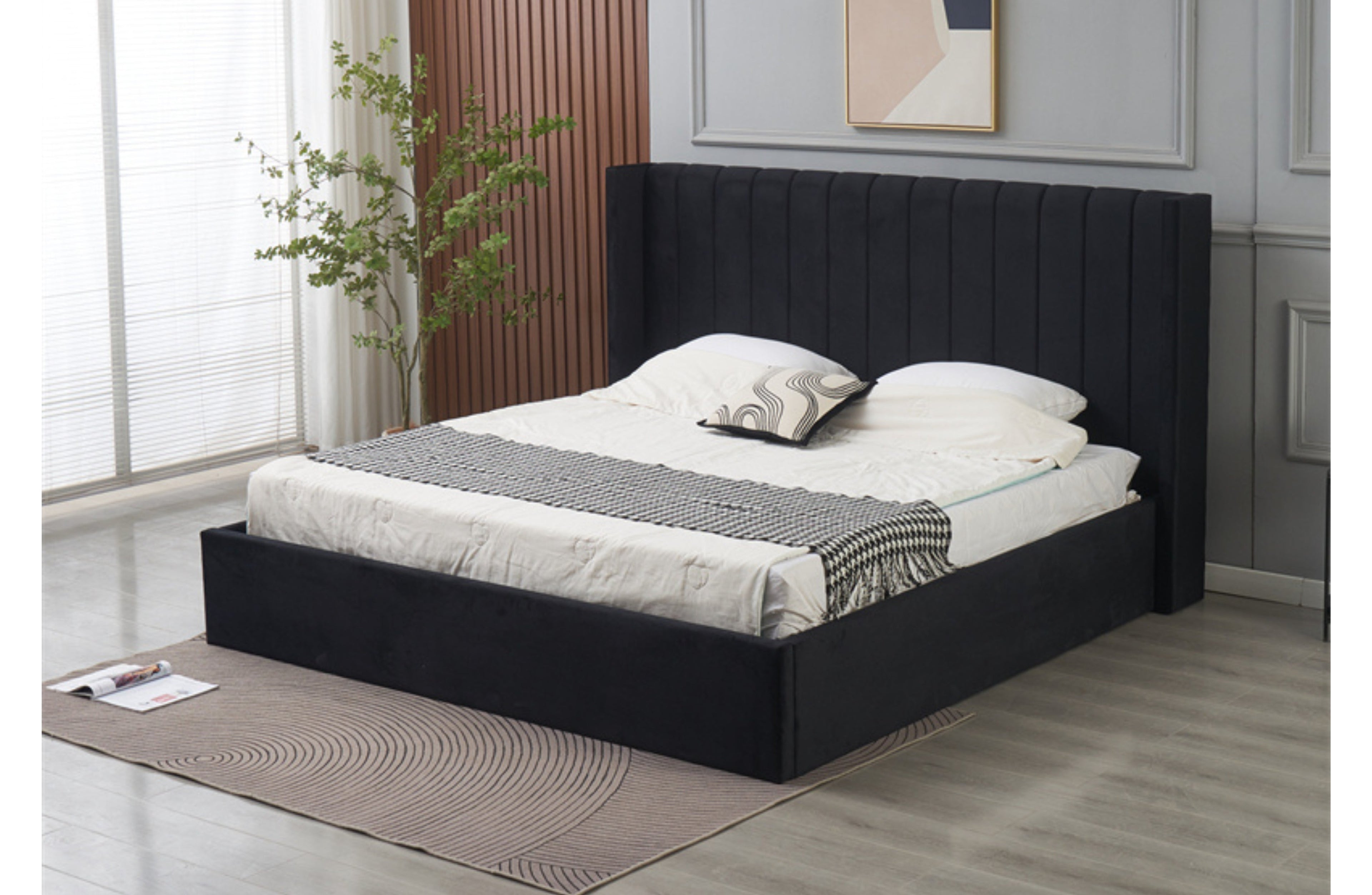 Hilton Velvet Gas Lift Bed - Black
