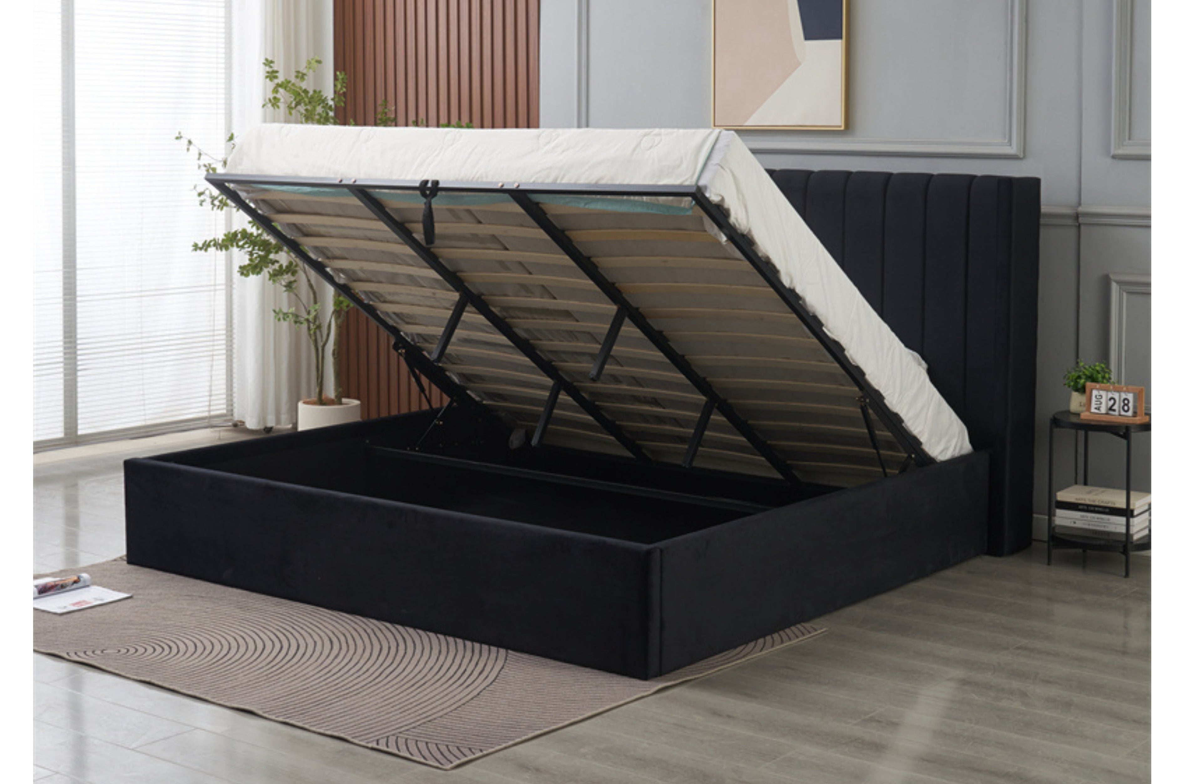 Hilton Velvet Gas Lift Bed - Black