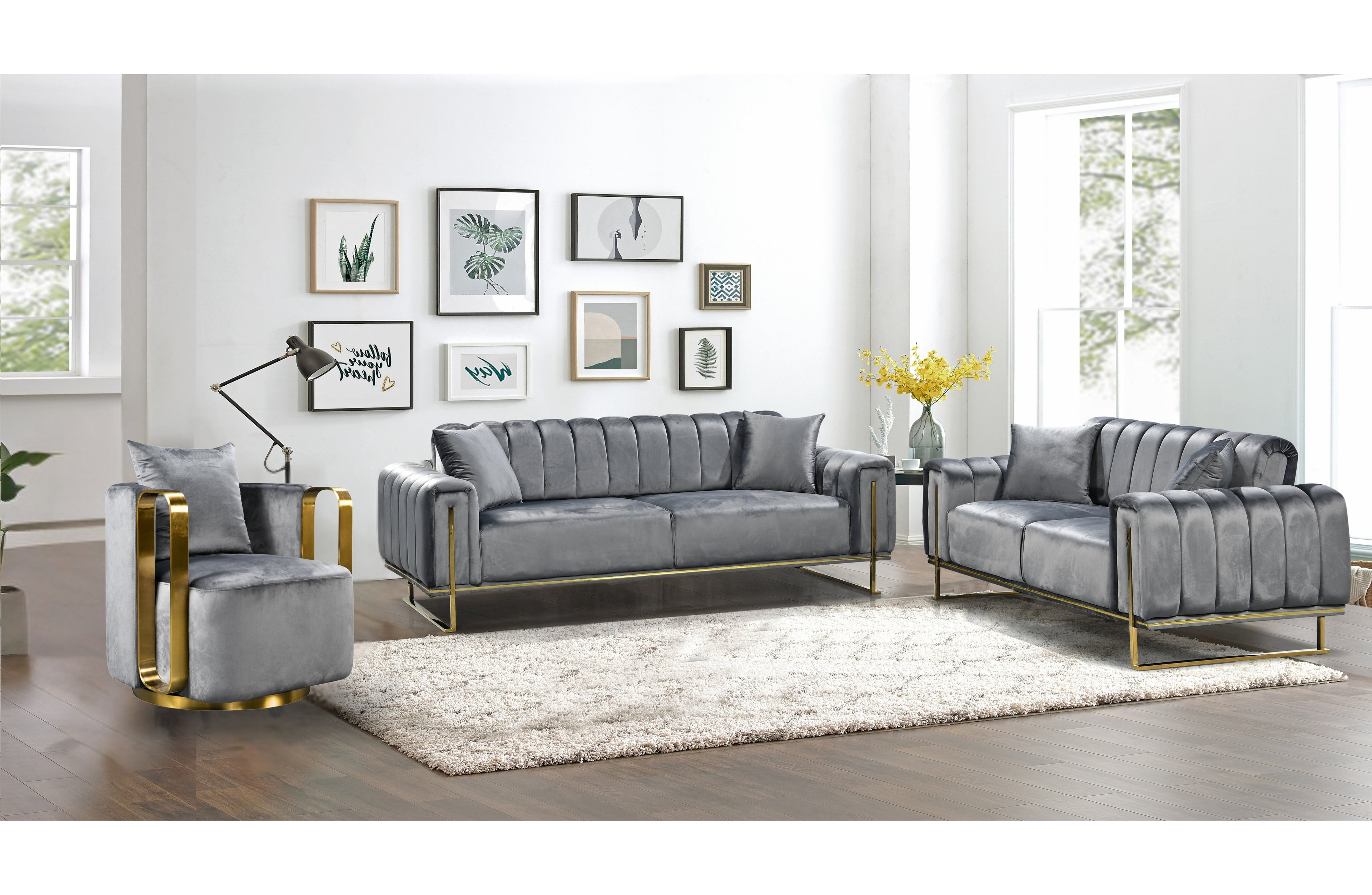 AVA Luxury Velvet Sofa Bed Lounge Set - 3 Colours Available