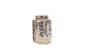 Small Armani Ceramic Canister – 20x28cm decorative jar with gold and black paisley motif over white ceramic, ideal for tabletops or shelves