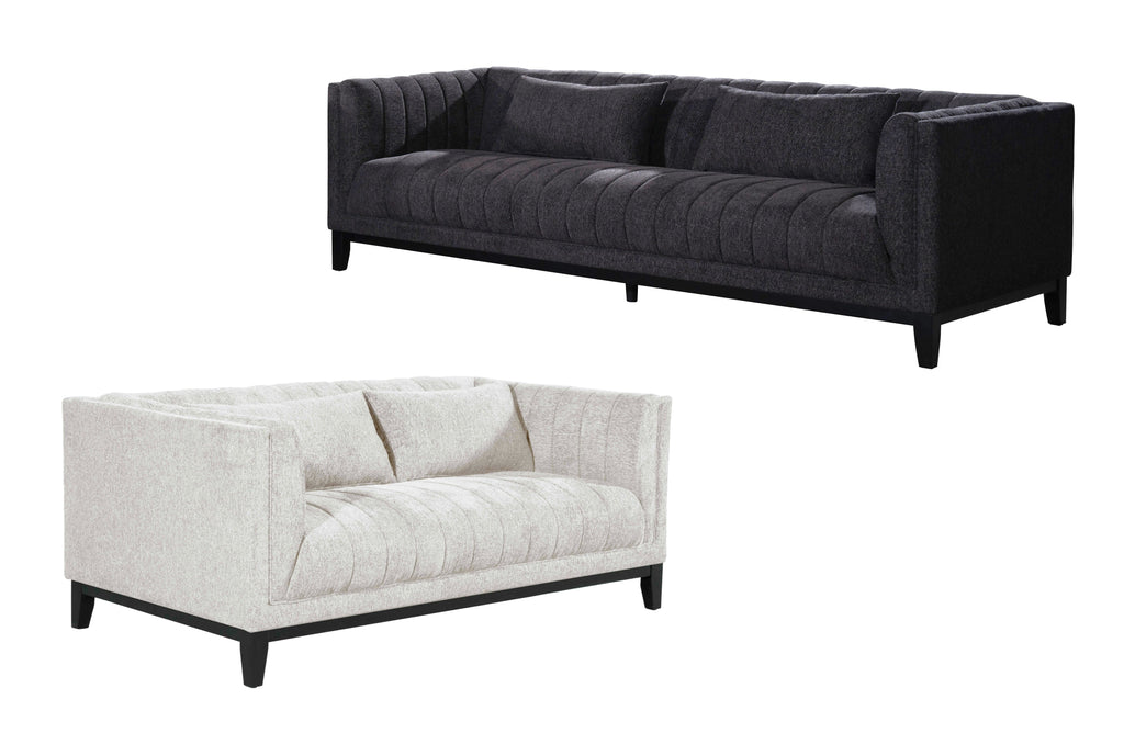 Austin Lounge Set in Charcoal and Cream – Stylish tufted sofas with plush cushions and sleek design, perfect for modern homes.
