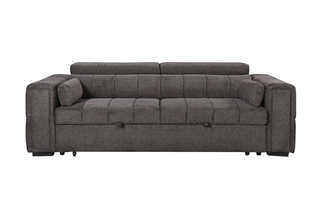 Spacious grey 3-seater sofa with adjustable headrests and square-stitched upholstery – stylish seating solution for modern interiors