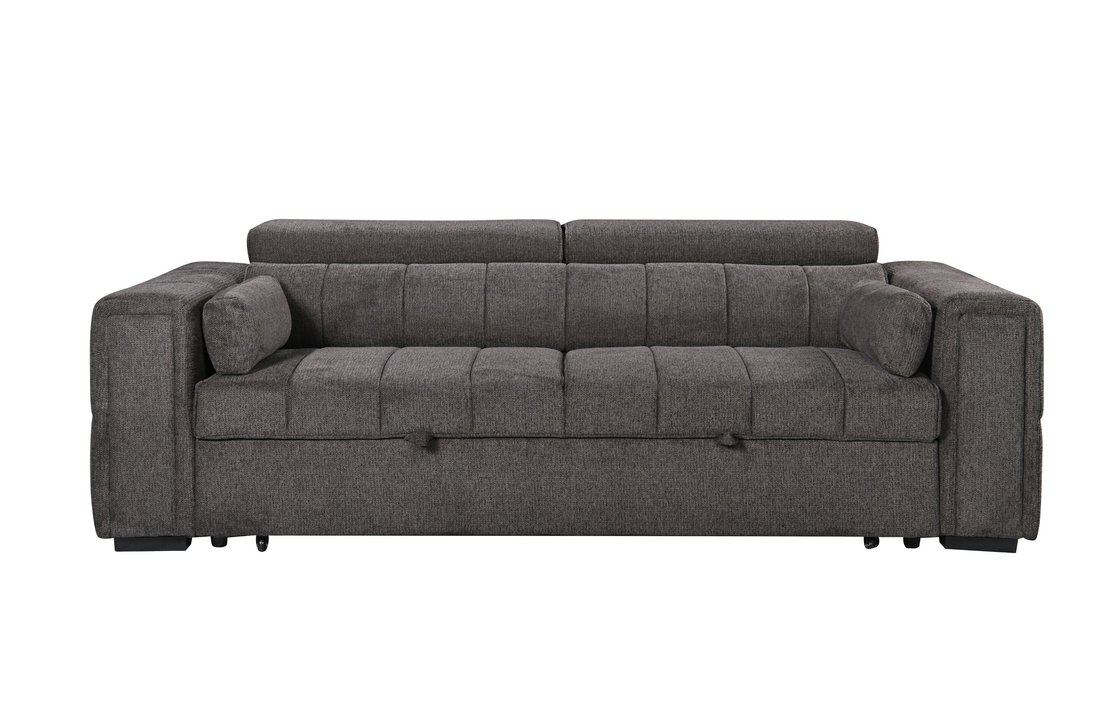 Spacious grey 3-seater sofa with adjustable headrests and square-stitched upholstery – stylish seating solution for modern interiors