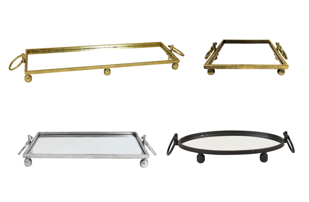 Eliza Iron Mirror Tray with Handles - Black/Gold/Silver - 4 Sizes Available