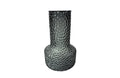 Green hammered glass vase with textured surface, 15cm diameter and 25cm height, perfect for flowers or as a décor accent.