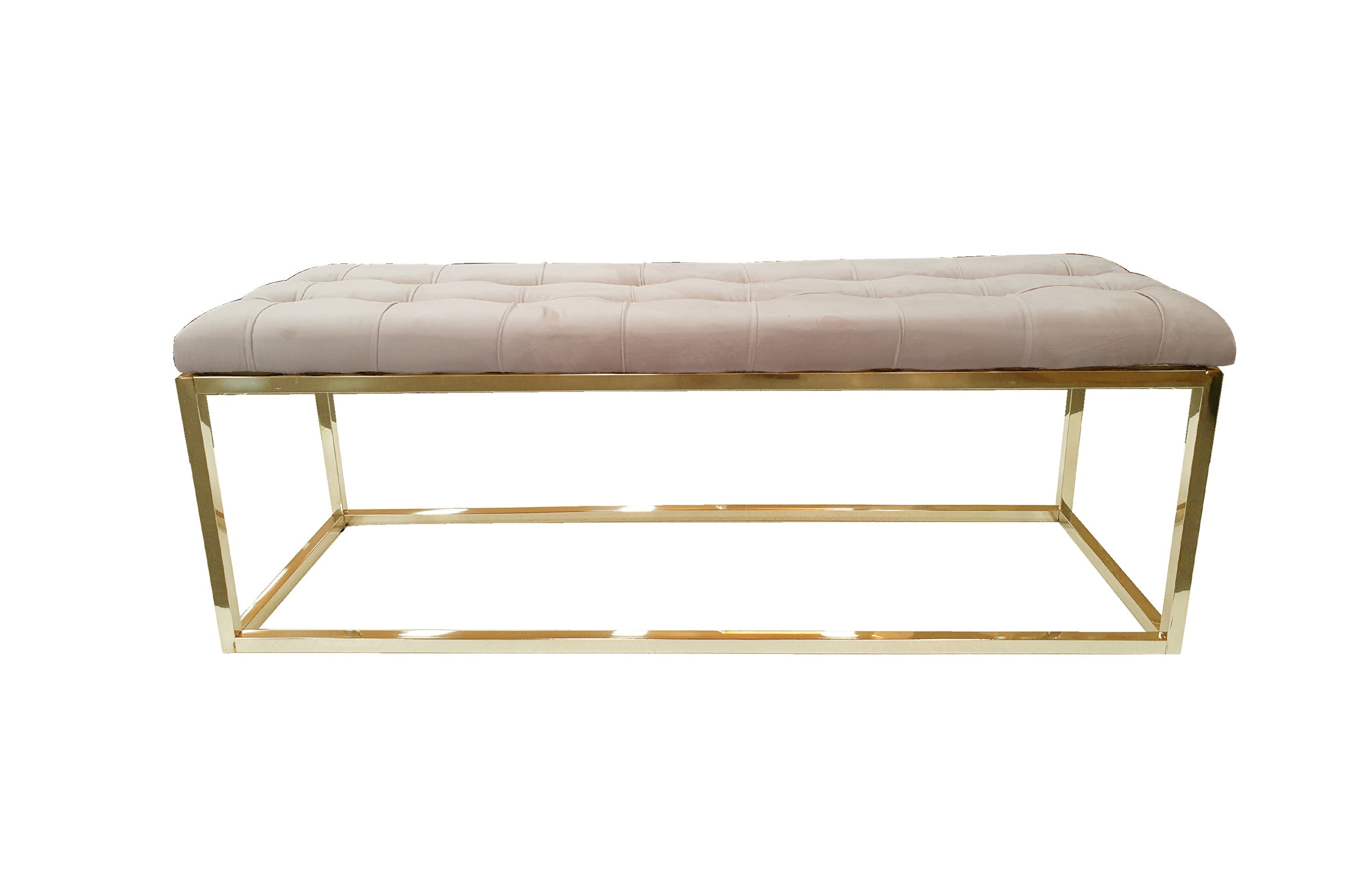 Holly Ottoman in Beige velvet with gold frame.