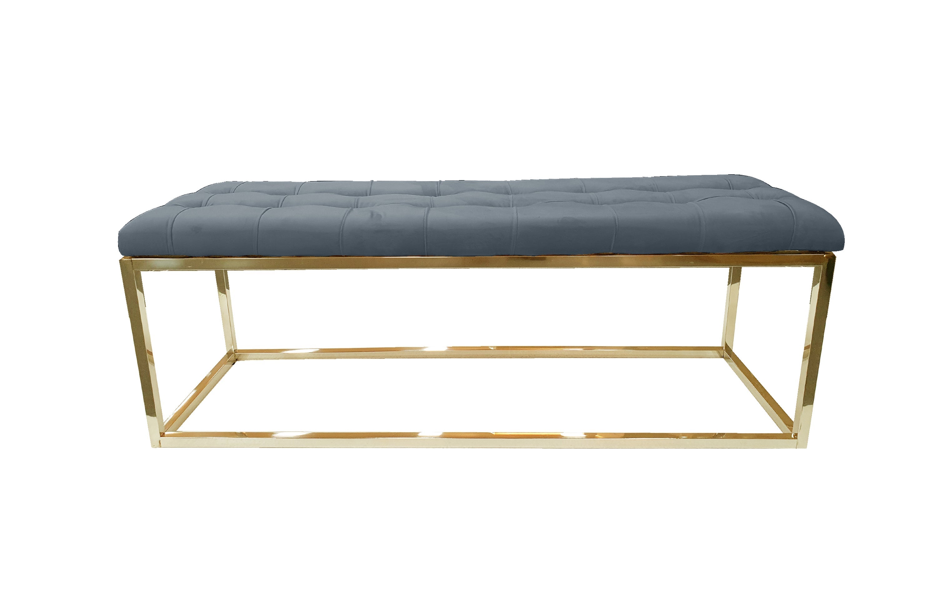 Holly Ottoman in Light Grey velvet with gold frame.
