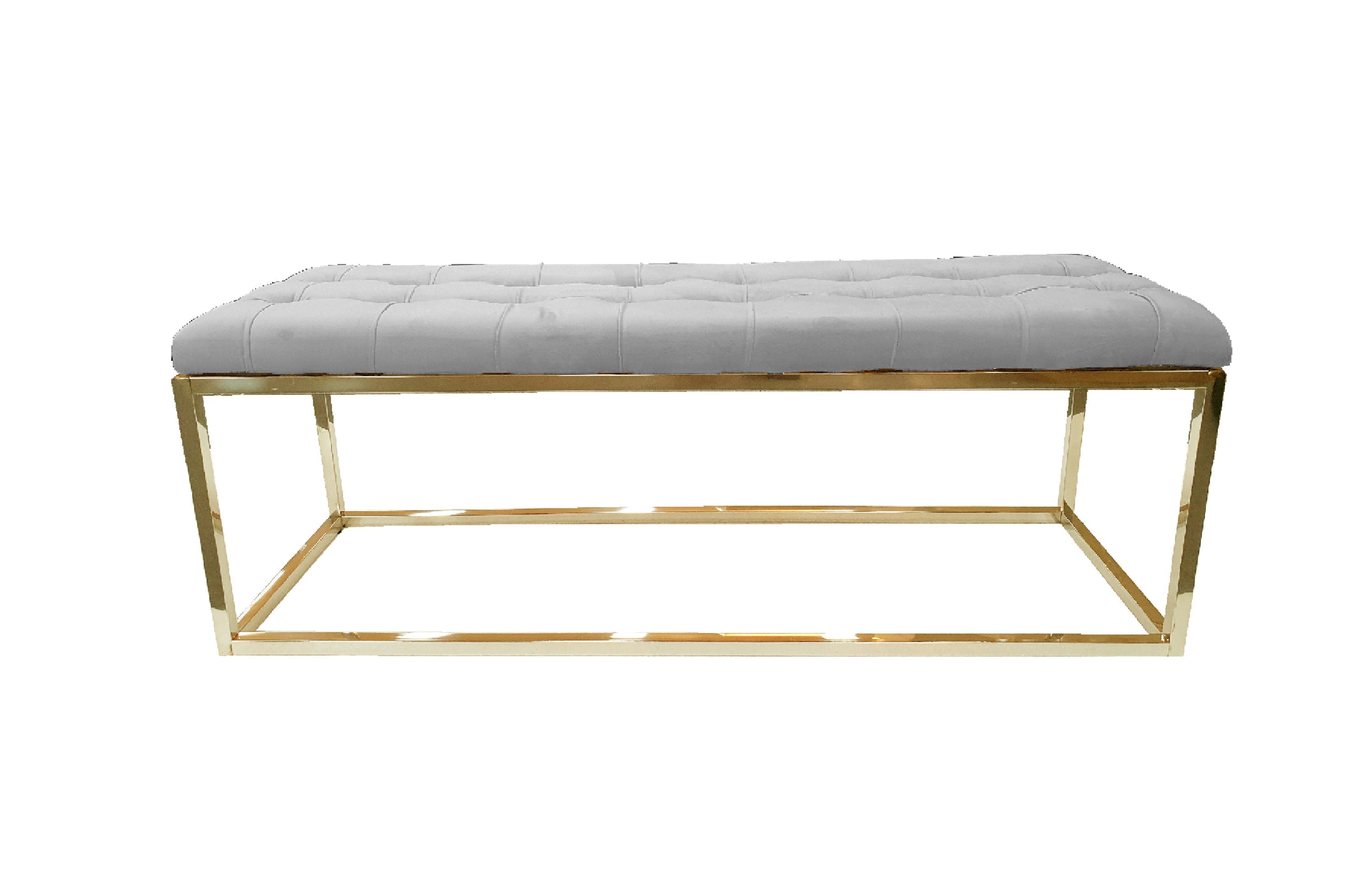 Holly Ottoman in Light Grey velvet with gold frame.