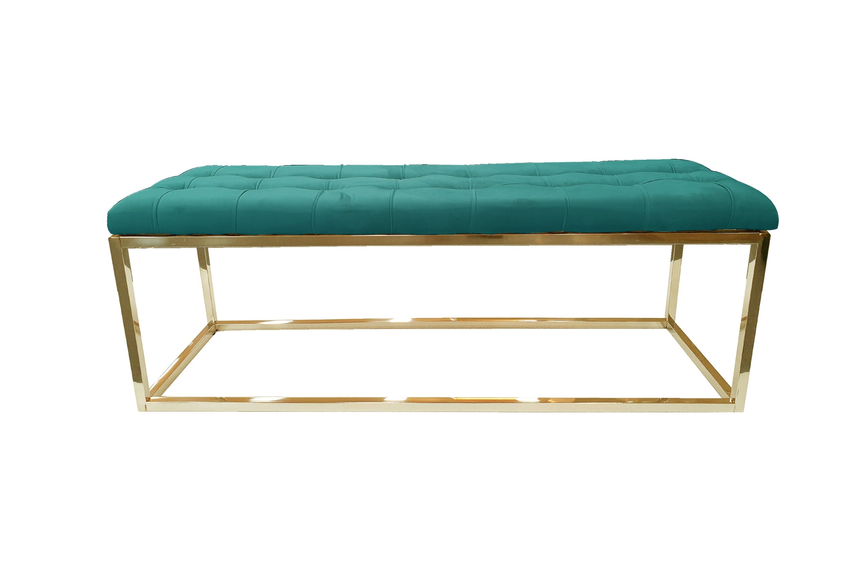 Holly Ottoman in Peacock Green velvet with gold frame.