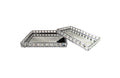 Set of 2 silver rectangle trays with crystal accents and mirrored bases, available in small and large sizes.
