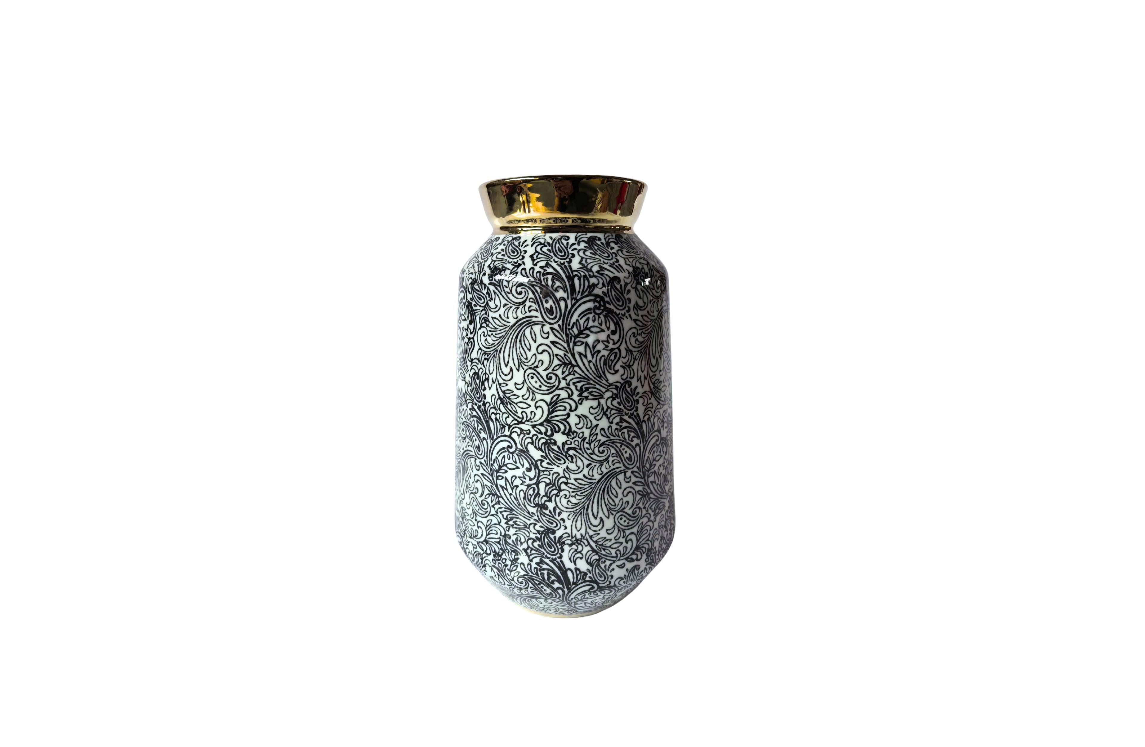 Small Minx flower vase in white, grey, and gold – 28cm tall modern decorative accent