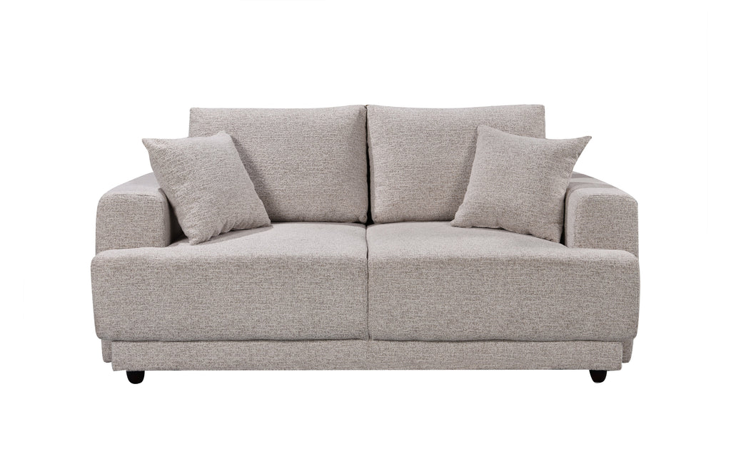 Beige Nora 2-seater fixed sofa with plush cushions – compact, stylish, and perfect for modern small-space living.