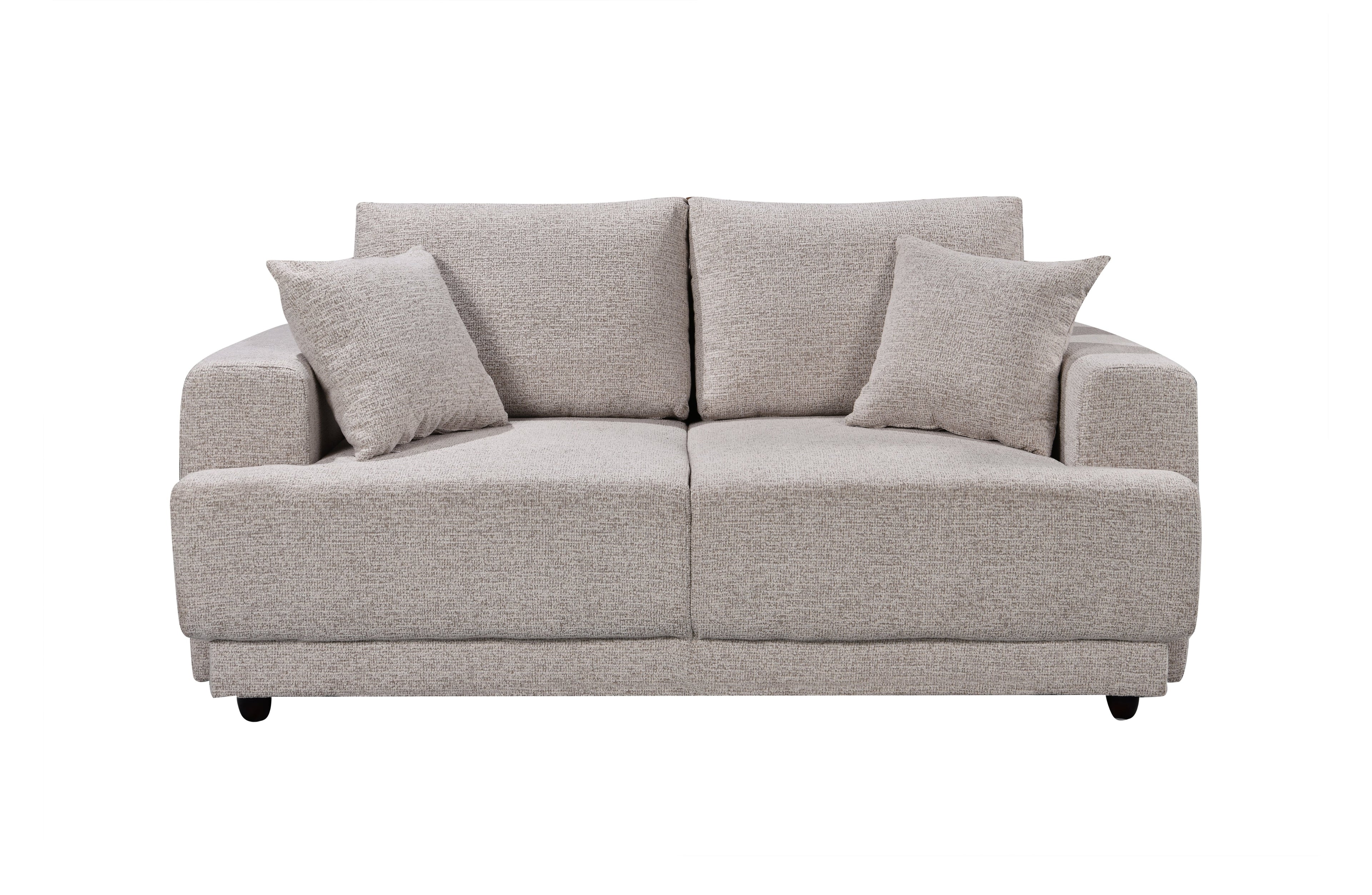 Beige Nora 2-seater fixed sofa with plush cushions – compact, stylish, and perfect for modern small-space living.