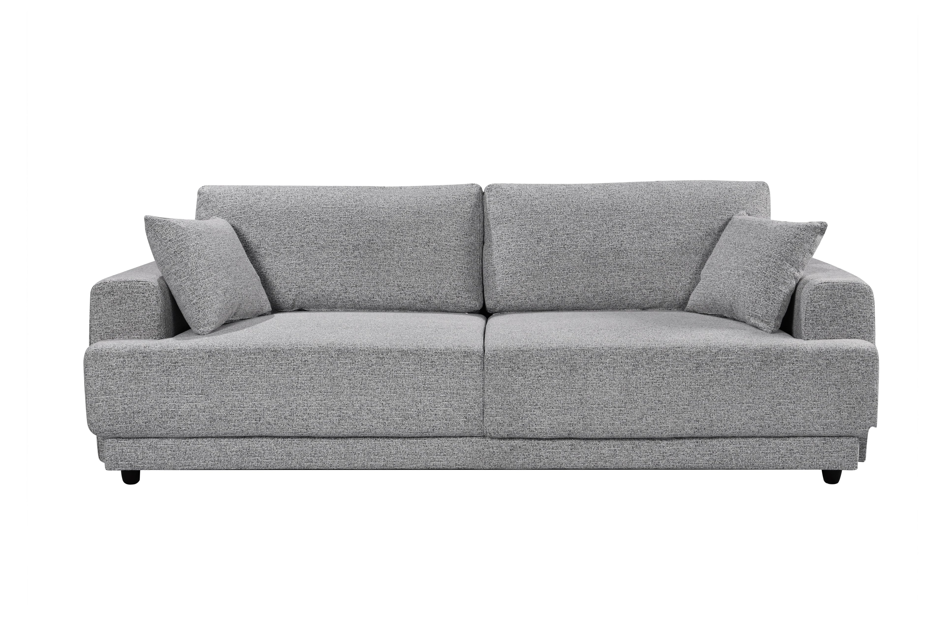 Grey Nora 3-seater sofa with minimalist lines and plush cushions – a refined essential for sleek, modern living spaces