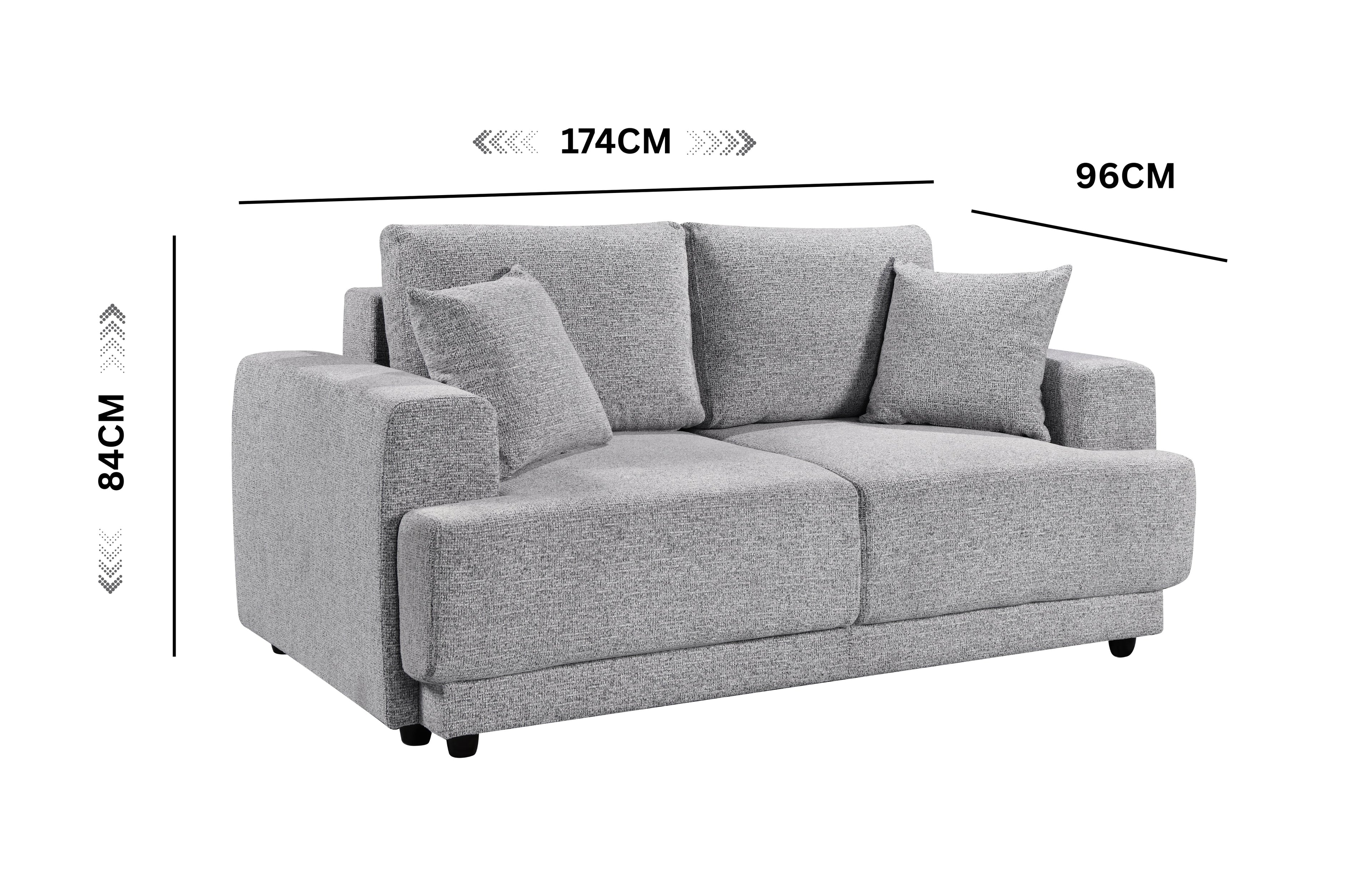 Stylish grey 2-seater Nora sofa – compact and elegant with deep seating and durable upholstery for modern interiors