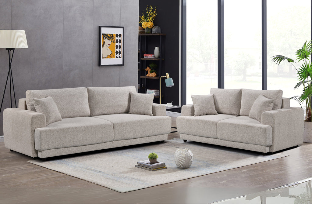 Beige Nora 3-seater convertible sofa bed versatile seating that easily transforms into a comfy guest bed