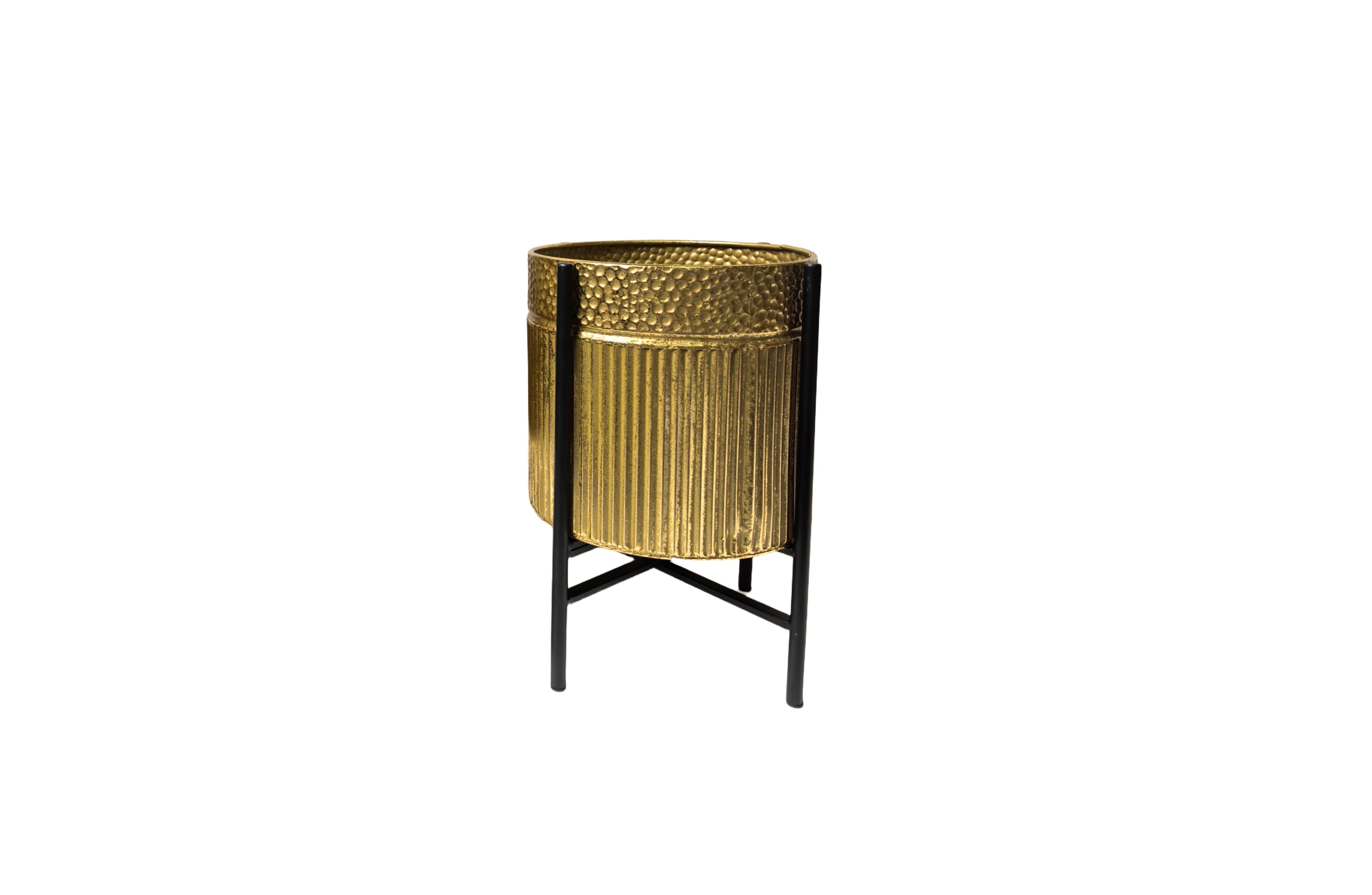 Rex Small Gold Planter – 25x25x36cm with elegant gold foil finish and sturdy black stand, ideal for compact stylish spaces