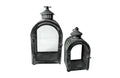 Rustic Arch Lantern Set of 2 crafted from metal with a distressed finish – includes small and large lanterns for decorative or ambient lighting