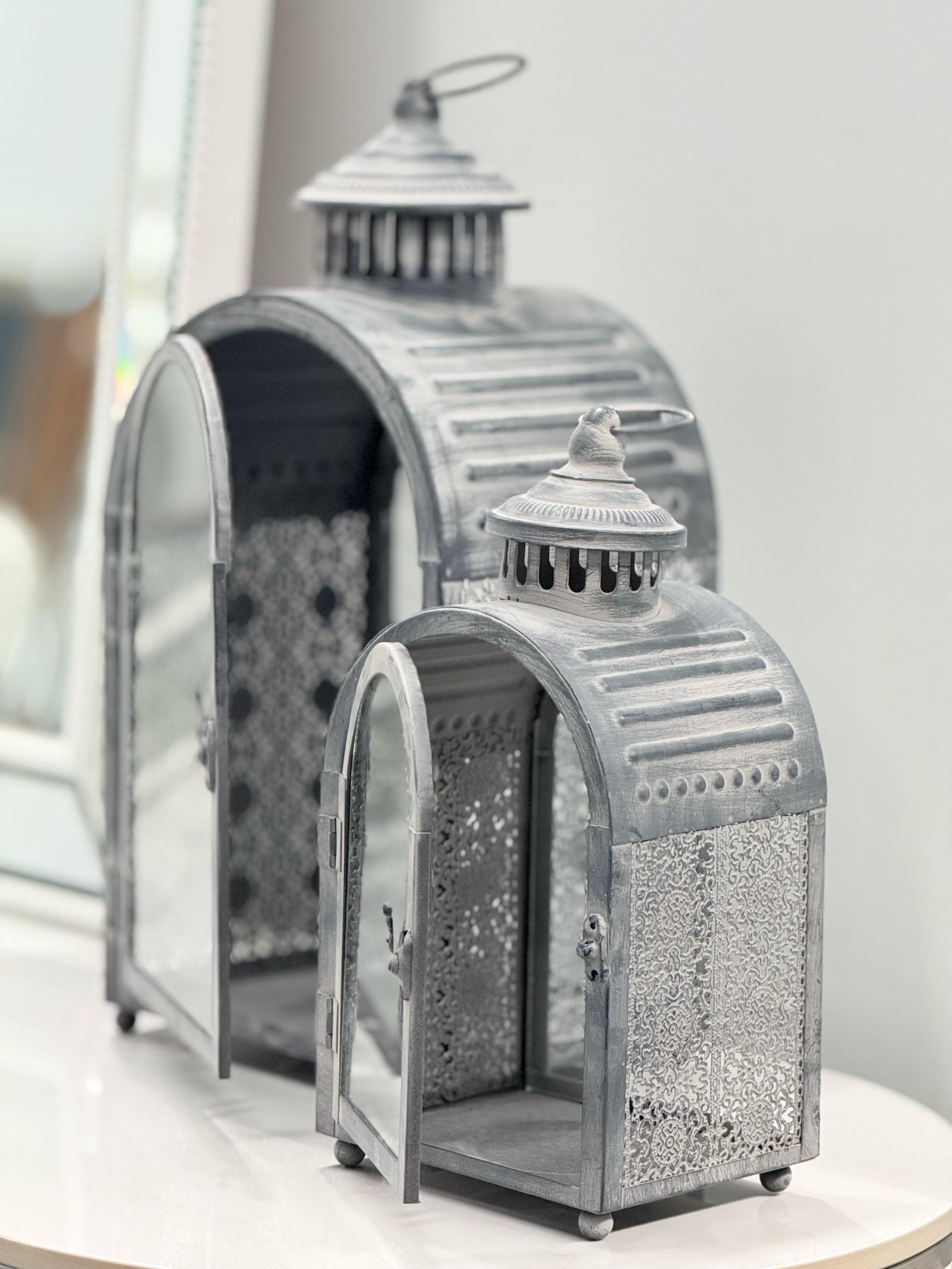 ide view of Rustic Arch Lantern Set – featuring ornate metalwork and arched structure, ideal for candles or LED lighting display