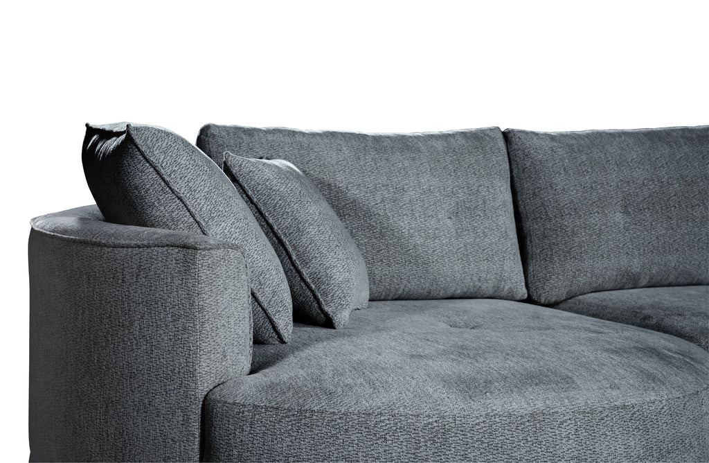 Savannah Round Chaise Lounge Set in Grey – Close-up of plush back cushions, curved armrest, and soft-textured fabric for everyday comfort.
(122 characters)