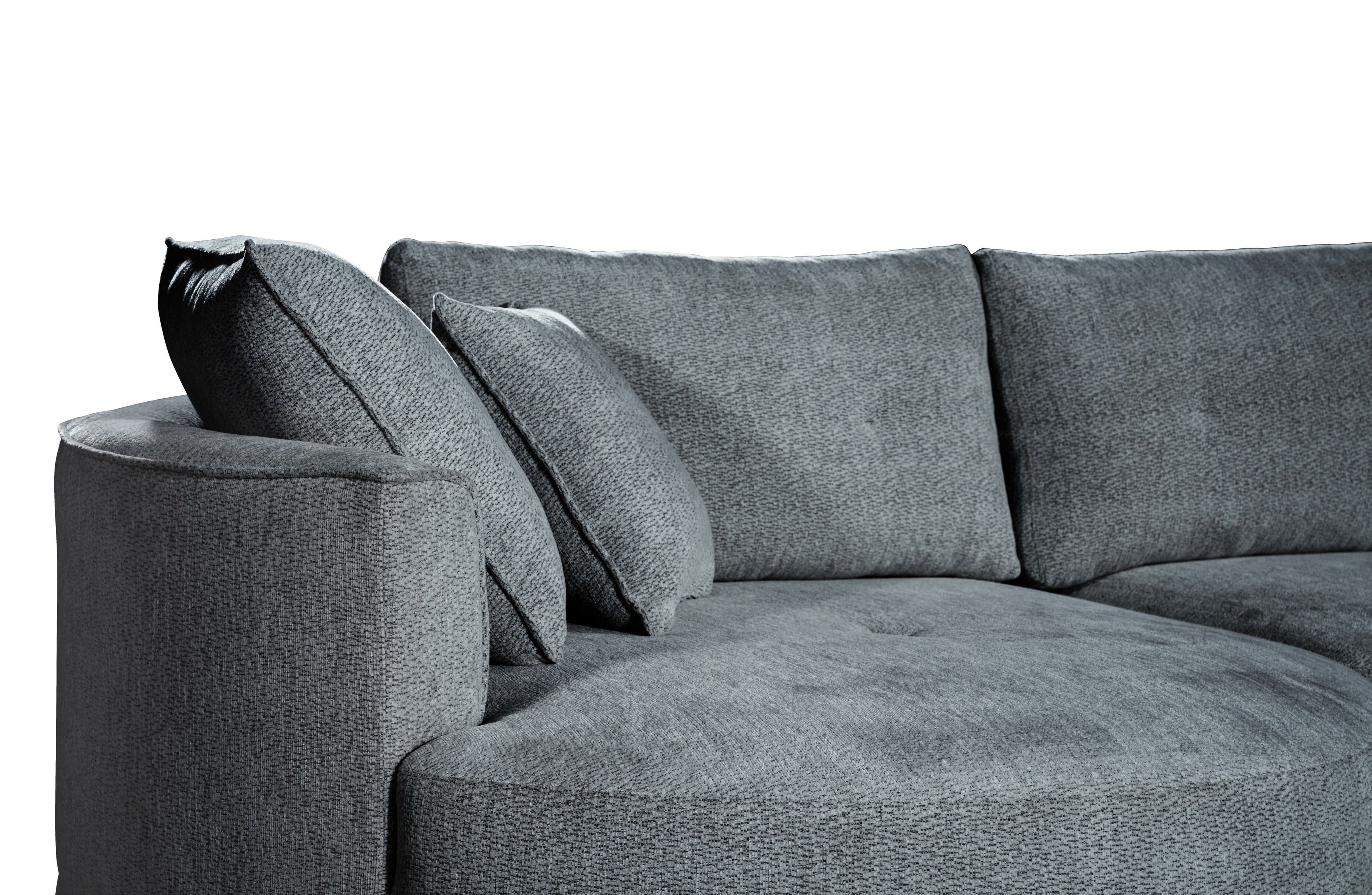 Savannah Round Chaise Lounge Set in Grey – Close-up of plush back cushions, curved armrest, and soft-textured fabric for everyday comfort.
(122 characters)