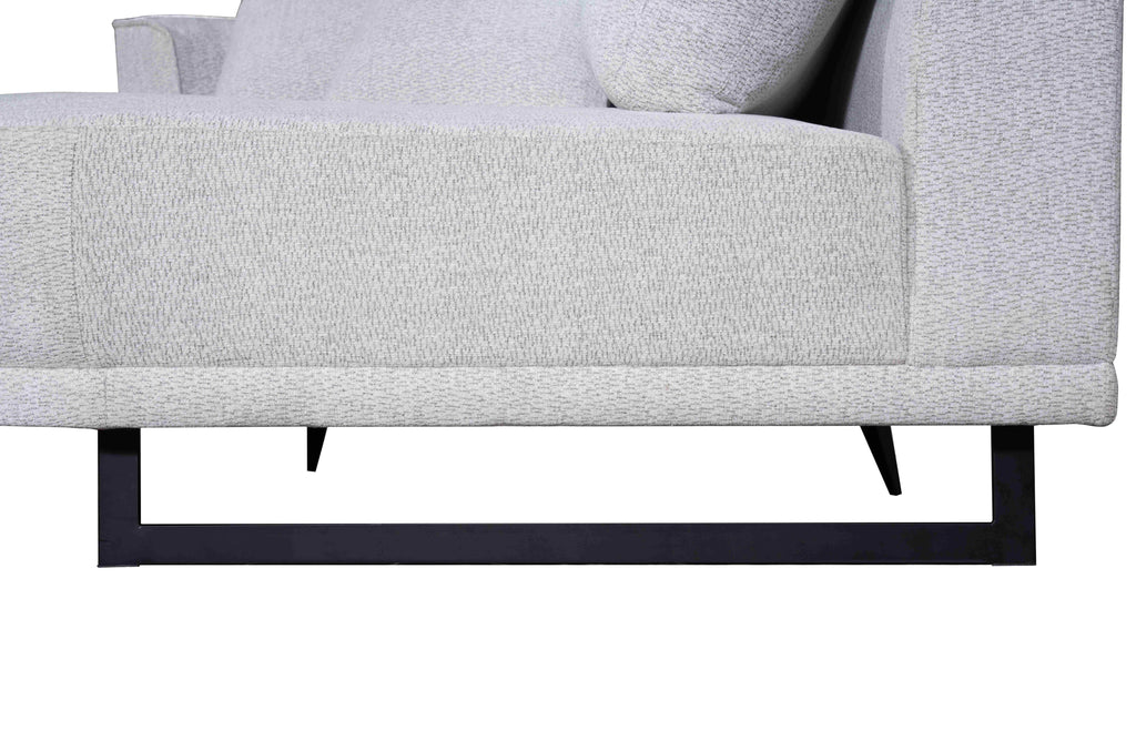 Savannah Round Chaise Lounge Set in Beige – Detailed close-up of the fabric base and sleek black timber-style legs with metal support frame.