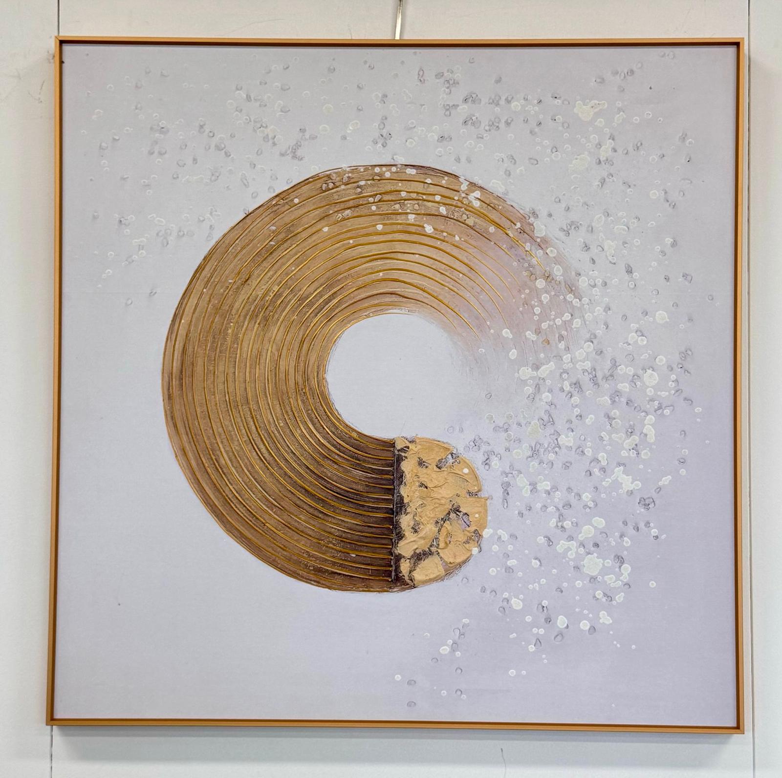 Spiral Wall Art in gold with gold frame, styled in a contemporary interior – adds movement, texture, and elegance to any room