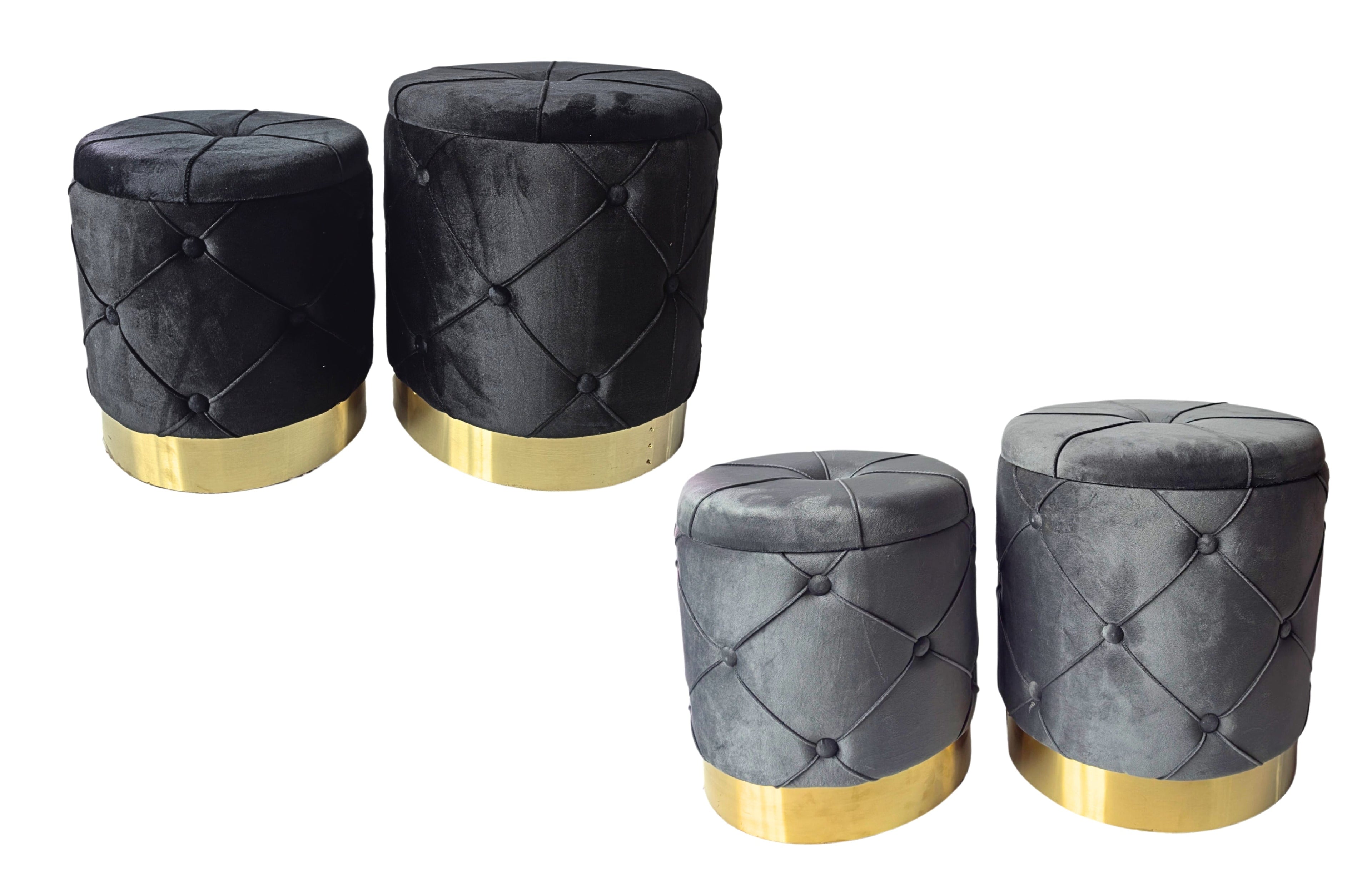 Amy Storage Ottoman Set of 2 in black and grey velvet with gold base