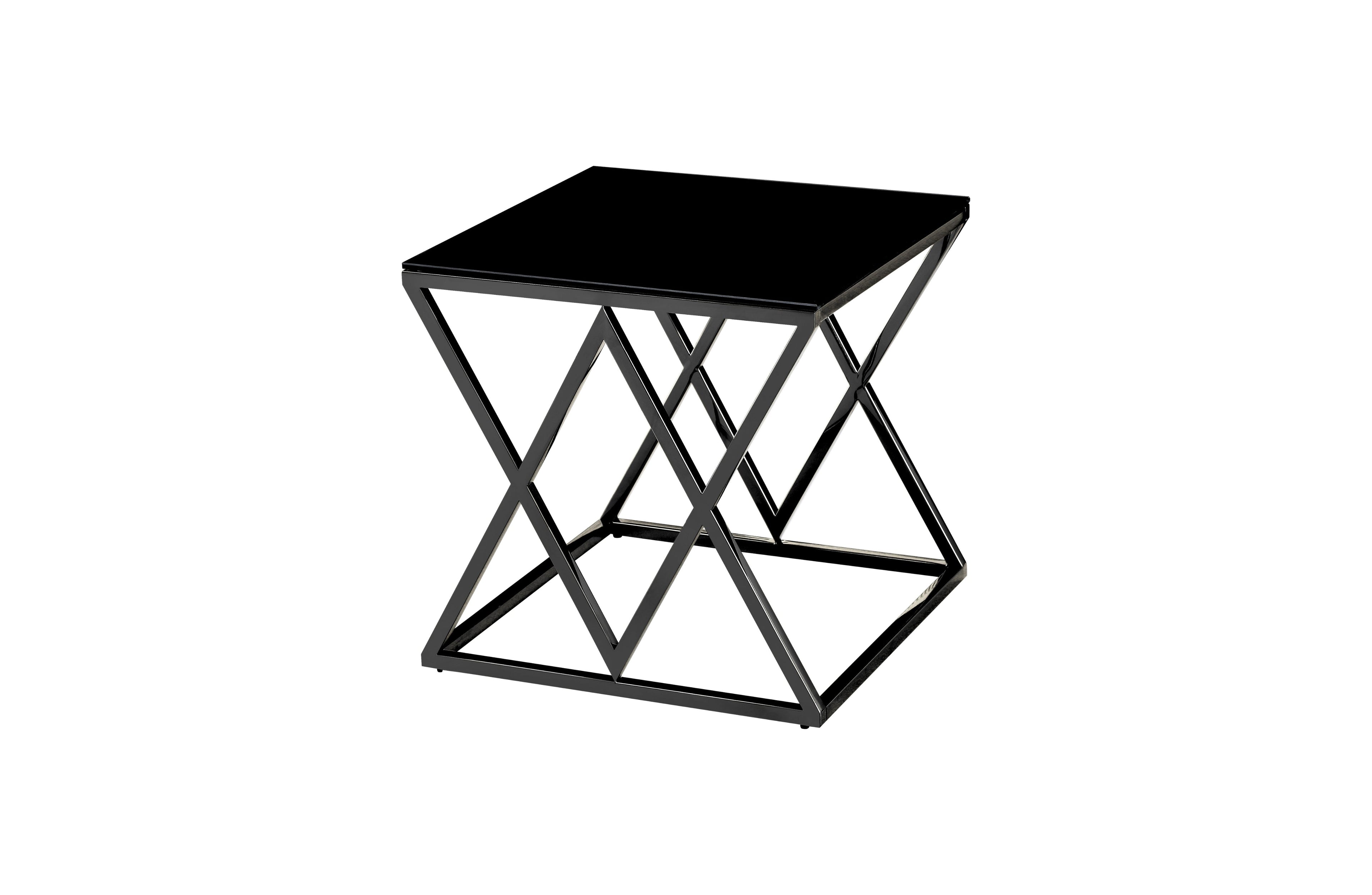 Beverly side table in sleek black frame with matching black tempered glass top.