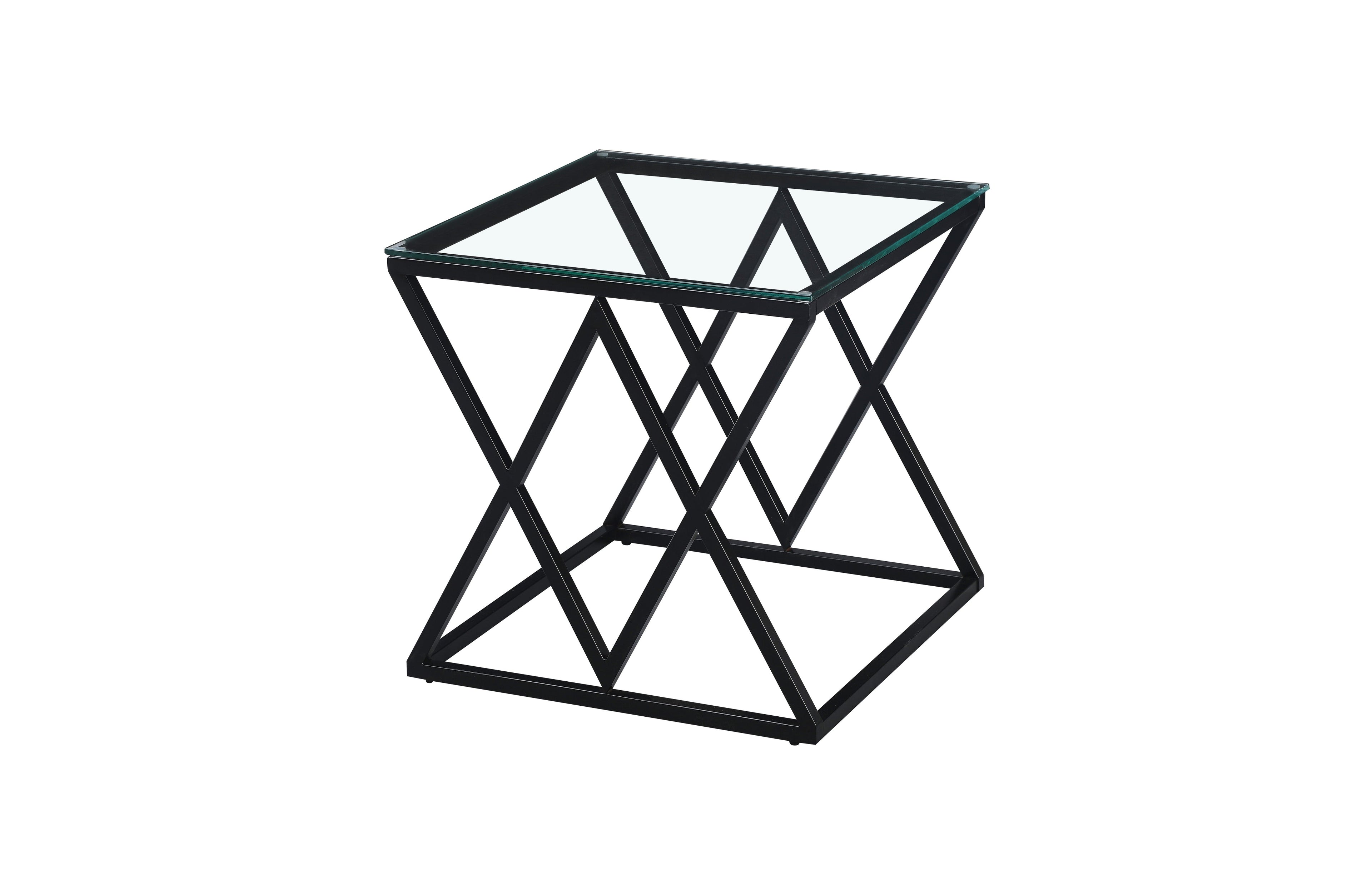 Beverly side table in matte black frame with clear tempered glass top.