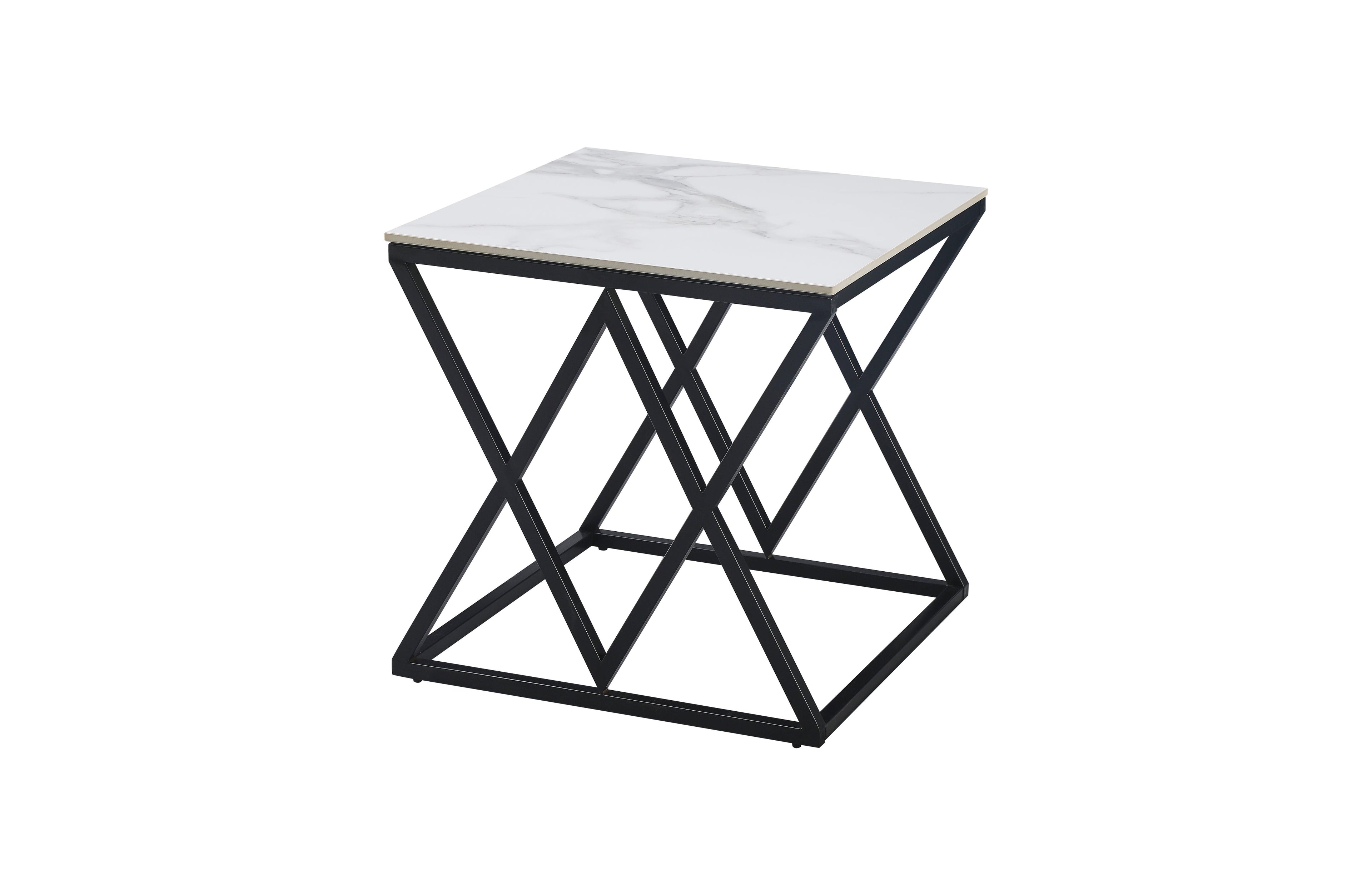 Beverly side table in matte black frame with sintered white marble stone top.