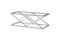 Beverly coffee table in polished silver frame with clear tempered glass top.