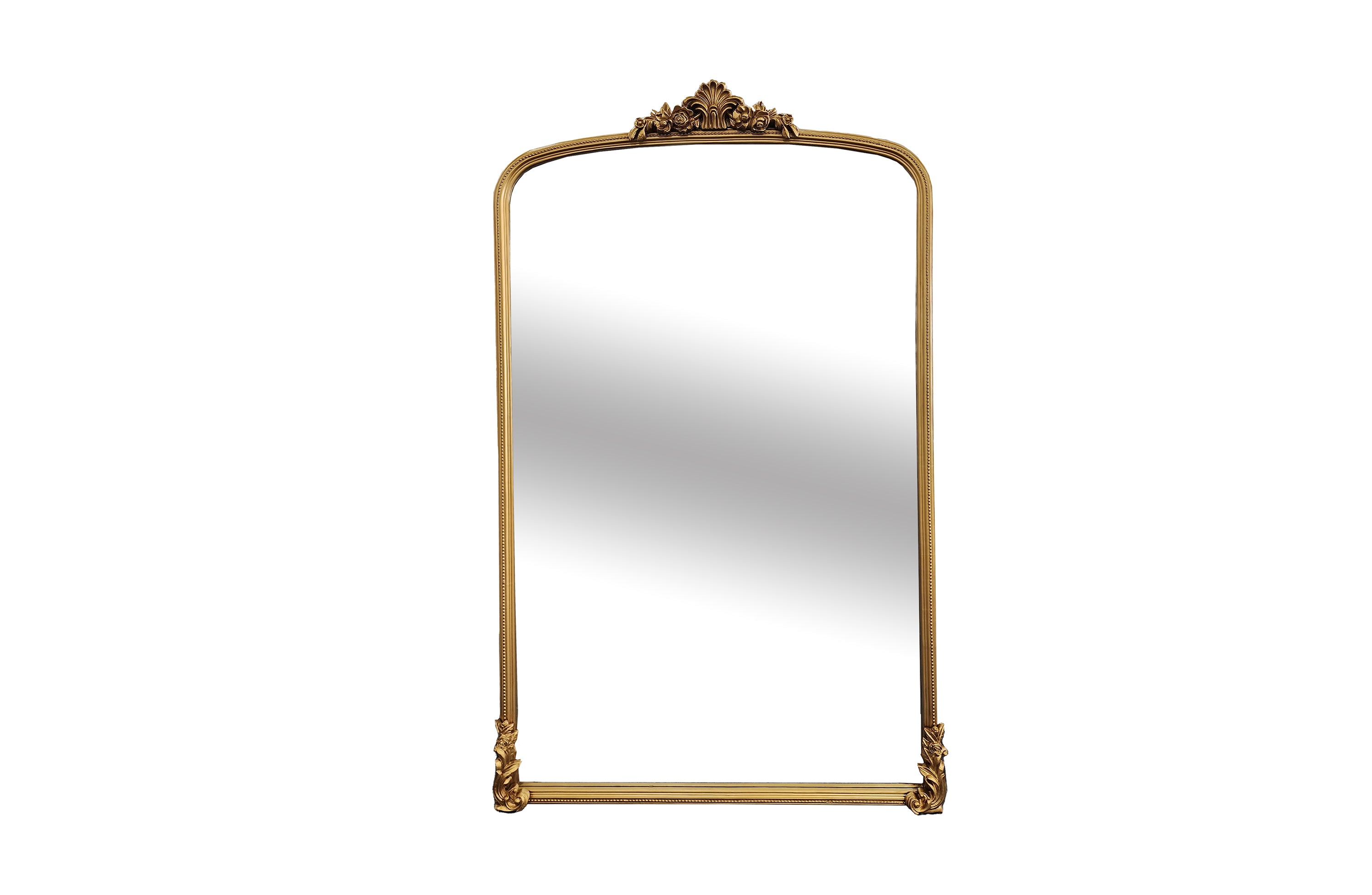 Catherine Gold Lux extra large ornate mirror with antique gold finish and Regency-inspired design.