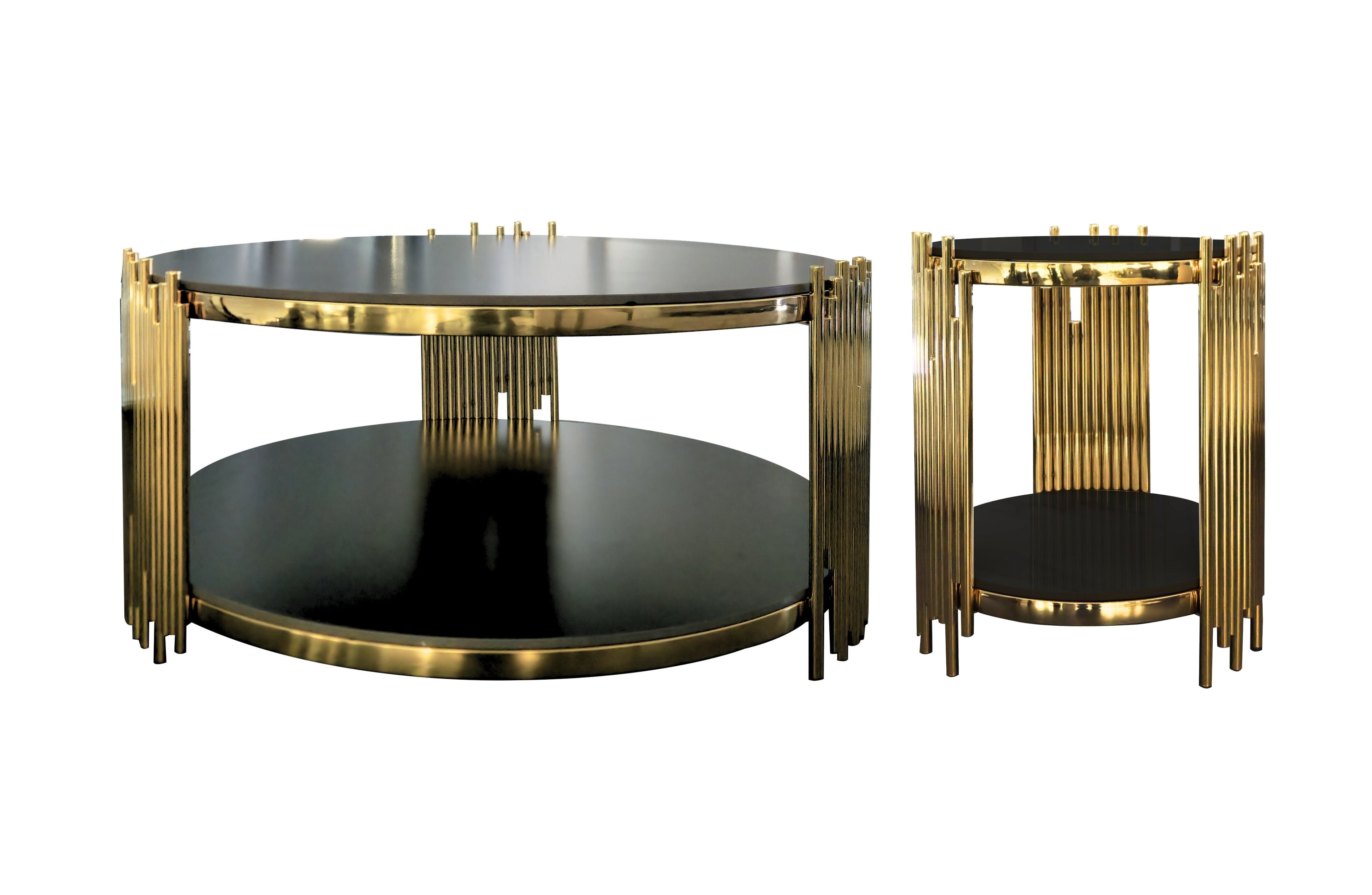 Chelsea coffee and side tables with black  marble in polished gold  frames